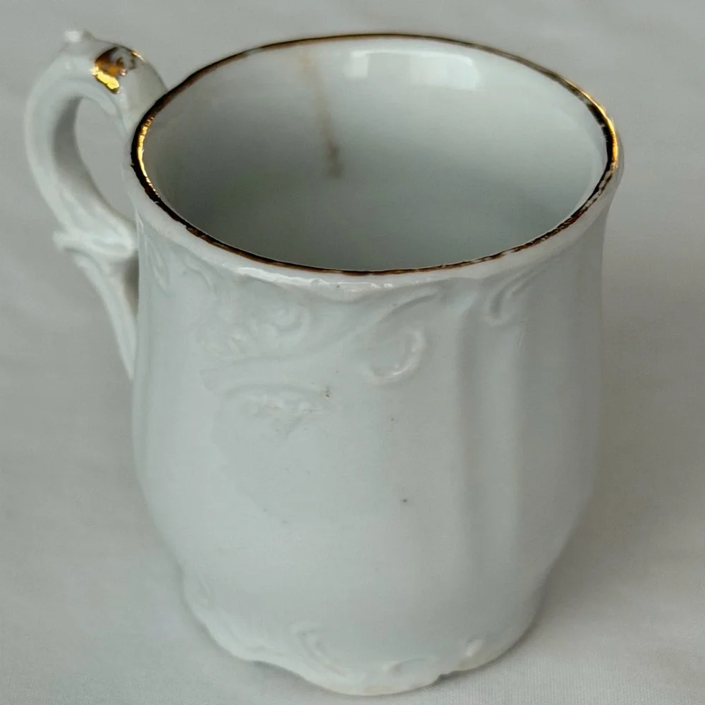 Antique Porcelain Mini Floral White & Gold Victorian Demitasse Retro Display Cup